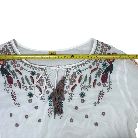 Raj Womens Blouse Embroidered Bohemian Tasseled Long Sleeve Top XL White Floral - Picture 10 of 10